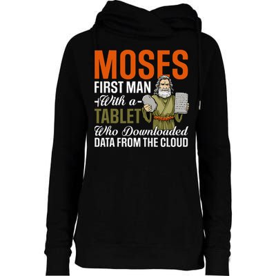 Funny Jewish Passover Moses Tablet Data Cloud Computing Pun Womens Funnel Neck Pullover Hood
