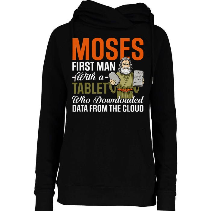 Funny Jewish Passover Moses Tablet Data Cloud Computing Pun Womens Funnel Neck Pullover Hood