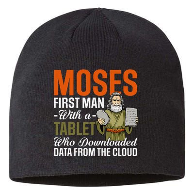 Funny Jewish Passover Moses Tablet Data Cloud Computing Pun Sustainable Beanie