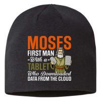 Funny Jewish Passover Moses Tablet Data Cloud Computing Pun Sustainable Beanie