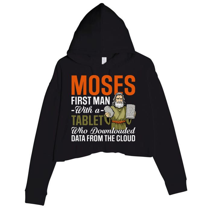 Funny Jewish Passover Moses Tablet Data Cloud Computing Pun Crop Fleece Hoodie