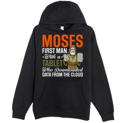 Funny Jewish Passover Moses Tablet Data Cloud Computing Pun Premium Pullover Hoodie