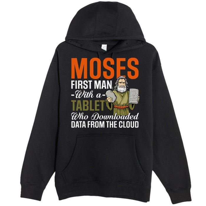 Funny Jewish Passover Moses Tablet Data Cloud Computing Pun Premium Pullover Hoodie