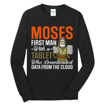 Funny Jewish Passover Moses Tablet Data Cloud Computing Pun Tall Long Sleeve T-Shirt