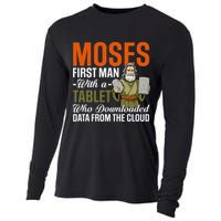 Funny Jewish Passover Moses Tablet Data Cloud Computing Pun Cooling Performance Long Sleeve Crew
