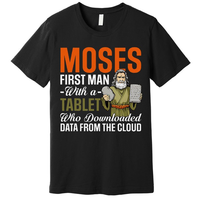 Funny Jewish Passover Moses Tablet Data Cloud Computing Pun Premium T-Shirt