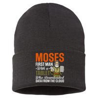 Funny Jewish Passover Moses Tablet Data Cloud Computing Pun Sustainable Knit Beanie