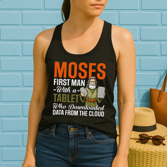 Funny Jewish Passover Moses Tablet Data Cloud Computing Pun Womens Tank Top