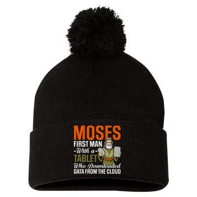 Funny Jewish Passover Moses Tablet Data Cloud Computing Pun Pom Pom 12in Knit Beanie