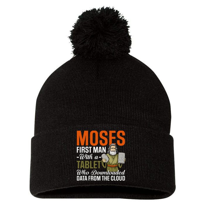 Funny Jewish Passover Moses Tablet Data Cloud Computing Pun Pom Pom 12in Knit Beanie