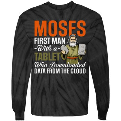 Funny Jewish Passover Moses Tablet Data Cloud Computing Pun Tie-Dye Long Sleeve Shirt
