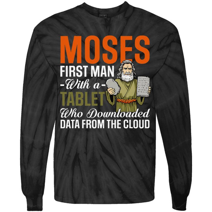 Funny Jewish Passover Moses Tablet Data Cloud Computing Pun Tie-Dye Long Sleeve Shirt