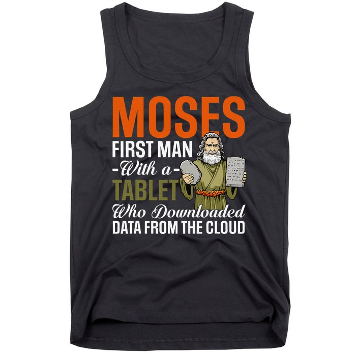 Funny Jewish Passover Moses Tablet Data Cloud Computing Pun Tank Top