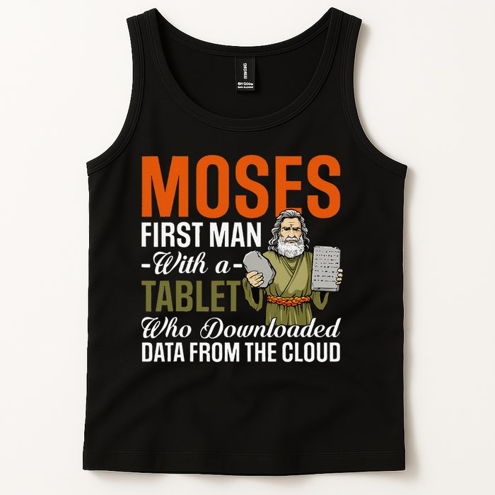 Funny Jewish Passover Moses Tablet Data Cloud Computing Pun Tank Top