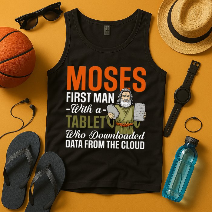 Funny Jewish Passover Moses Tablet Data Cloud Computing Pun Tank Top