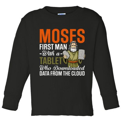 Funny Jewish Passover Moses Tablet Data Cloud Computing Pun Toddler Long Sleeve Shirt