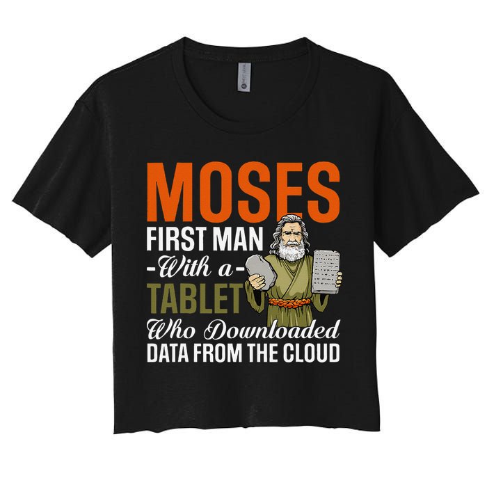 Funny Jewish Passover Moses Tablet Data Cloud Computing Pun Crop Top