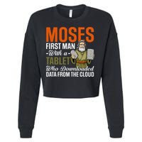 Funny Jewish Passover Moses Tablet Data Cloud Computing Pun Cropped Pullover Crew