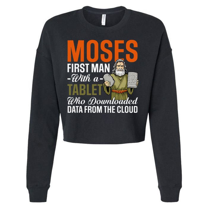 Funny Jewish Passover Moses Tablet Data Cloud Computing Pun Cropped Pullover Crew