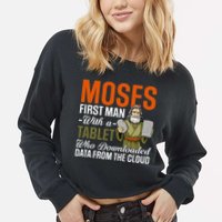 Funny Jewish Passover Moses Tablet Data Cloud Computing Pun Cropped Pullover Crew