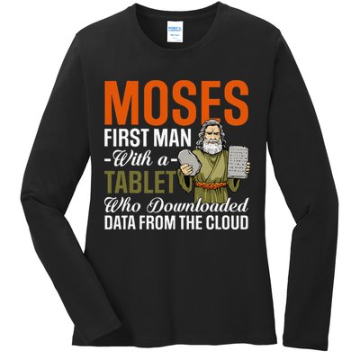 Funny Jewish Passover Moses Tablet Data Cloud Computing Pun Ladies Long Sleeve Shirt