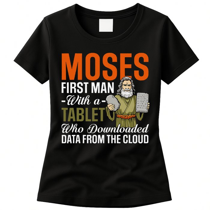 Funny Jewish Passover Moses Tablet Data Cloud Computing Pun Womens T-Shirt