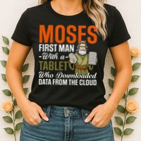 Funny Jewish Passover Moses Tablet Data Cloud Computing Pun Womens T-Shirt