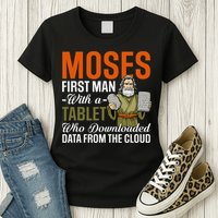 Funny Jewish Passover Moses Tablet Data Cloud Computing Pun Womens T-Shirt
