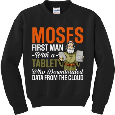 Funny Jewish Passover Moses Tablet Data Cloud Computing Pun Kids Sweatshirt