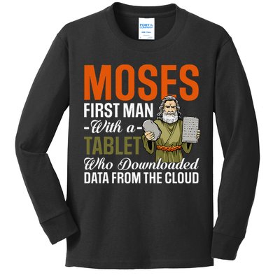 Funny Jewish Passover Moses Tablet Data Cloud Computing Pun Kids Long Sleeve Shirt