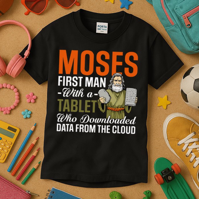 Funny Jewish Passover Moses Tablet Data Cloud Computing Pun Kids T-Shirt