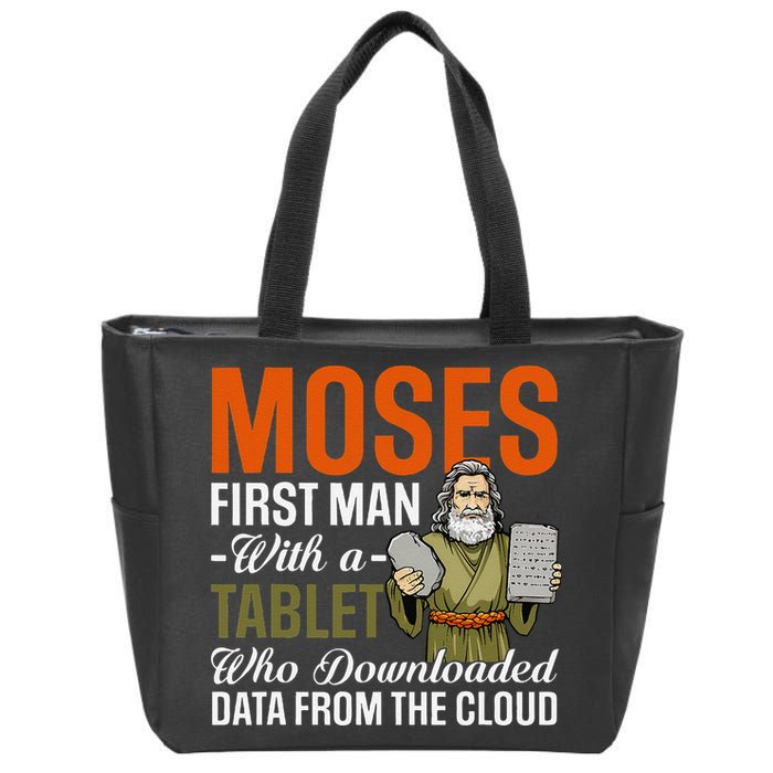 Funny Jewish Passover Moses Tablet Data Cloud Computing Pun Zip Tote Bag