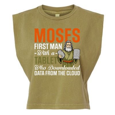 Funny Jewish Passover Moses Tablet Data Cloud Computing Pun Garment-Dyed Women's Muscle Tee