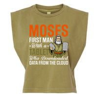 Funny Jewish Passover Moses Tablet Data Cloud Computing Pun Garment-Dyed Women's Muscle Tee