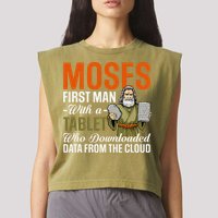 Funny Jewish Passover Moses Tablet Data Cloud Computing Pun Garment-Dyed Women's Muscle Tee