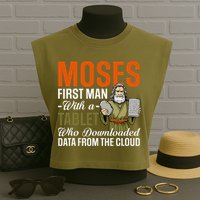 Funny Jewish Passover Moses Tablet Data Cloud Computing Pun Garment-Dyed Women's Muscle Tee