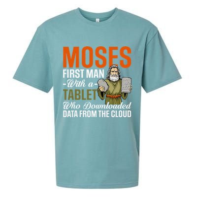 Funny Jewish Passover Moses Tablet Data Cloud Computing Pun Sueded Cloud Jersey T-Shirt