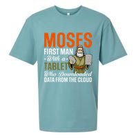 Funny Jewish Passover Moses Tablet Data Cloud Computing Pun Sueded Cloud Jersey T-Shirt