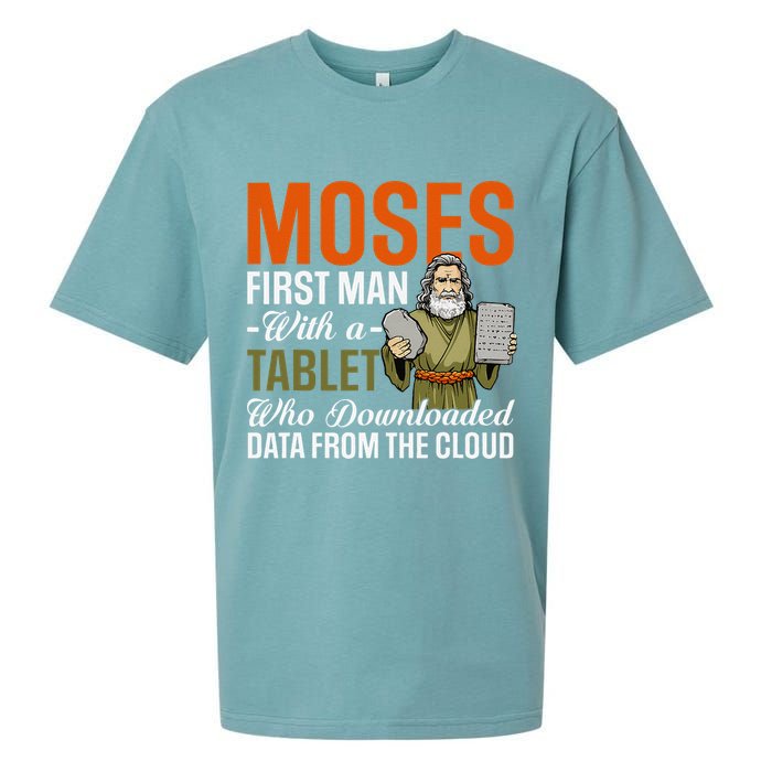Funny Jewish Passover Moses Tablet Data Cloud Computing Pun Sueded Cloud Jersey T-Shirt