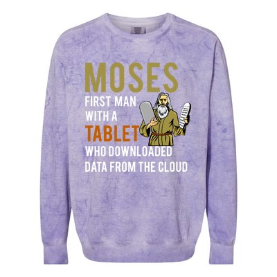 Funny Jewish Passover Moses Tablet Data Cloud Computing Gift Colorblast Crewneck Sweatshirt