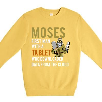 Funny Jewish Passover Moses Tablet Data Cloud Computing Gift Premium Crewneck Sweatshirt