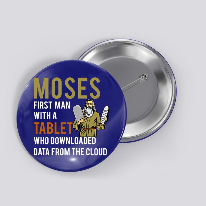 Funny Jewish Passover Moses Tablet Data Cloud Computing Gift Button