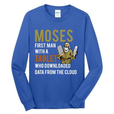 Funny Jewish Passover Moses Tablet Data Cloud Computing Gift Tall Long Sleeve T-Shirt