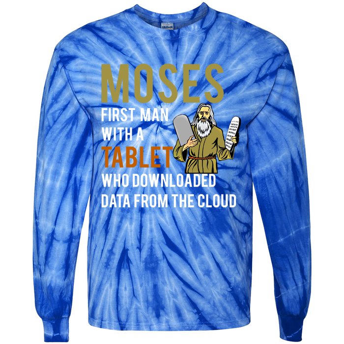 Funny Jewish Passover Moses Tablet Data Cloud Computing Gift Tie-Dye Long Sleeve Shirt