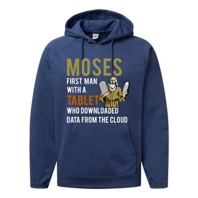 Funny Jewish Passover Moses Tablet Data Cloud Computing Gift Performance Fleece Hoodie