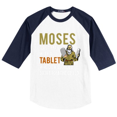 Funny Jewish Passover Moses Tablet Data Cloud Computing Gift Baseball Sleeve Shirt