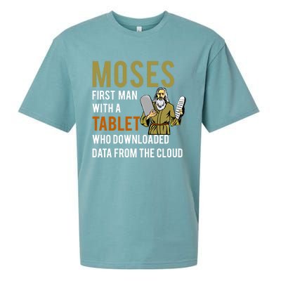 Funny Jewish Passover Moses Tablet Data Cloud Computing Gift Sueded Cloud Jersey T-Shirt