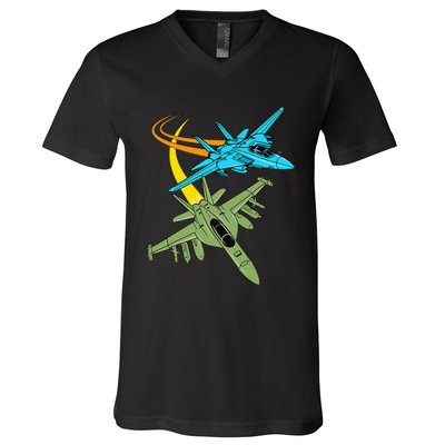 Fighter Jet Plane Future Pilot Aviation Airplanes Aircraft V-Neck T-Shirt