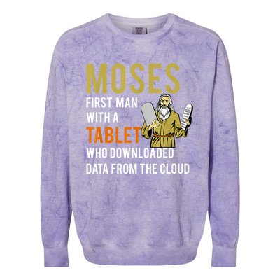 Funny Jewish Passover Moses Tablet Data Cloud Computing Colorblast Crewneck Sweatshirt