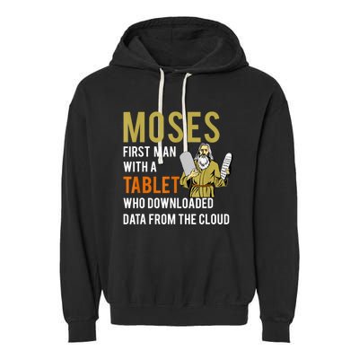 Funny Jewish Passover Moses Tablet Data Cloud Computing Garment-Dyed Fleece Hoodie